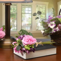 Flower Bouquets-National Tree Company Artificial Floral Bouquet, Vine Stem Base, Decorated With Pink Rose Blooms, Multicolor Berry Clusters, Spring Collection, 12 Inches