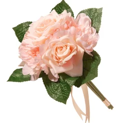 Flower Bouquets-National Tree Company Artificial Floral Bouquet, Vine Stem Base, Decorated With Pink Rose And Peony Blooms, Ribbon, Seed Pods, Leafy Greens, Spring Collection, 12 Inches