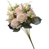 Flower Bouquets-National Tree Company Artificial Floral Bouquet, Vine Stem Base, Decorated With Light Pink Rose Blooms, Seed Pods, Leafy Greens, Spring Collection, 19 Inches