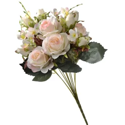 Flower Bouquets-National Tree Company Artificial Floral Bouquet, Vine Stem Base, Decorated With Light Pink Rose Blooms, Seed Pods, Leafy Greens, Spring Collection, 19 Inches