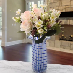 Flower Bouquets-National Tree Company Artificial Floral Bouquet, Vine Stem Base, Decorated With Light Pink Rose Blooms, Seed Pods, Leafy Greens, Spring Collection, 19 Inches