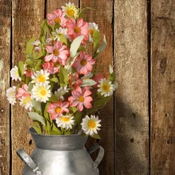 Flower Bouquets-National Tree Company Artificial Floral Bouquet, Woven Branch Base, Decorated With Pink And White Daisy Flowers, Spring Collection, 16 Inches