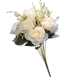 Flower Bouquets-National Tree Company Artificial Floral Bouquet, Vine Stem Base, Decorated With Cream Rose Blooms, Seed Pods, Leafy Greens, Spring Collection, 19 Inches