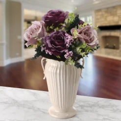 Flower Bouquets-National Tree Company Artificial Floral Bouquet, Vine Stem Base, Decorated With Purple And Pink Rose Blooms, Berry Clusters, Seed Pods, Leafy Greens, Spring Collection, 19 Inches