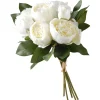 Flower Bouquets-National Tree Company Artificial Floral Bouquet, Vine Stem Base, Decorated With White Peony Blooms, Leafy Greens, Spring Collection, 14 Inches
