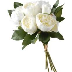 Flower Bouquets-National Tree Company Artificial Floral Bouquet, Vine Stem Base, Decorated With White Peony Blooms, Leafy Greens, Spring Collection, 14 Inches