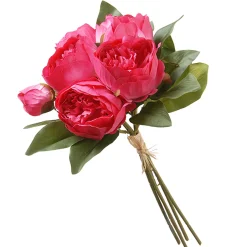 Flower Bouquets-National Tree Company Artificial Floral Bouquet, Vine Stem Base, Decorated With Bright Pink Peony Blooms, Leafy Greens, Spring Collection, 14 Inches