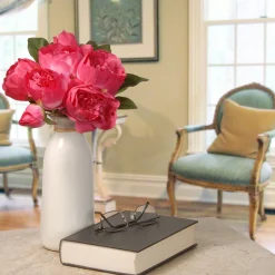 Flower Bouquets-National Tree Company Artificial Floral Bouquet, Vine Stem Base, Decorated With Bright Pink Peony Blooms, Leafy Greens, Spring Collection, 14 Inches