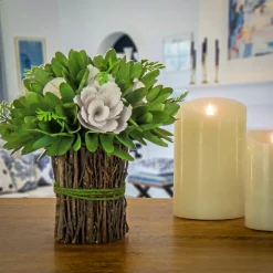 Flower Bouquets-National Tree Company Artificial Floral Bundle, Cream, Decorated With Floral Blooms, Twig Base, Spring Collection, 9 Inches