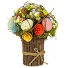 Easter Table Decor-National Tree Company Artificial Floral Bundle, Wooden Branch Base, Decorated With Assorted Flowers, Pastel Eggs, Seed Pods, Wicker, Easter Collection, 8 Inches