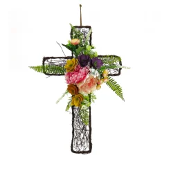 Easter Wreath-National Tree Company Artificial Floral Cross Decoration, Multi, Easter Collection, 23 Inches