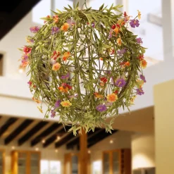 Hanging Flower Plants-National Tree Company Artificial Flower Ball, Green, Decorated With Vines, Stems, Leafy Greens, Colorful Flower Blooms, Spring Collection, 12 Inches