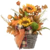 Harvest Accessories-National Tree Company Artificial Flowers In Wicker Basket, Decorated With Pumpkins, Gourds, Sunflower Blooms, Burlap Bows, Maple Leaves, Autumn Collection, 16 In