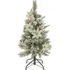 National Tree Company Slim^Artificial Frosted Colonial Pencil Slim Hinged Christmas Tree With Berries And Poinsettia Flowers, Pre-Lit With Clear Incandescent Lights, Plug In, 3 Ft