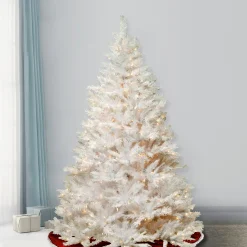 Full-National Tree Company Artificial Full Christmas Tree, White, Winchester Pine, Silver Glitter, White Lights, Includes Stand, 7.5 Feet