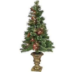Clear-National Tree Company Artificial Glistening Pine Entrance Christmas Tree With Red Berries And Pinecones, Pre-Lit With Clear Incandescent Lights, Plug In, 4 Ft