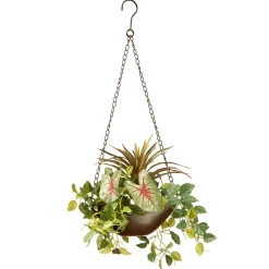 Hanging Plants-National Tree Company Artificial Hanging Basket, Decorated With Green Leaf Plants, Vines, Includes Brown Pot Base And Hanging Loop, Spring Collection, 9 Inches
