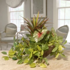 Hanging Plants-National Tree Company Artificial Hanging Basket, Decorated With Green Leaf Plants, Vines, Includes Brown Pot Base And Hanging Loop, Spring Collection, 9 Inches