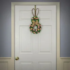 Easter Wreath-National Tree Company Artificial Hanging Bunny Silhouette, Decorated With Green, Pink And Yellow Flowers, Leafy Greens, Includes Wicker Ears, Easter Collection, 20 Inches
