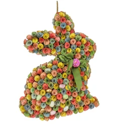 Easter Wreath-National Tree Company Artificial Hanging Bunny Silhouette, Decorated With Colorful Flower Blooms, Ribbon, Easter Collection, 18 Inches