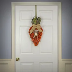 Easter Wreath-National Tree Company Artificial Hanging Carrot Decoration, Decorated With Orange Flower Blooms, Bunny, Leafy Greens, Includes Hanging Loop, Easter Collection, 24 Inches