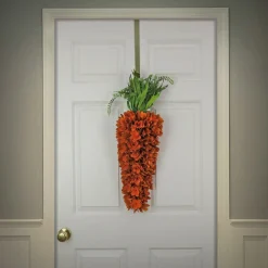 Easter Wreath-National Tree Company Artificial Hanging Carrot Decoration, Decorated With Orange Flower Blooms, Leafy Greens, Includes Hanging Loop, Easter Collection, 28 Inches