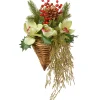 Hanging Flower Plants-National Tree Company Artificial Hanging Cone Basket, Wicker Base, Decorated With Green Flowers, Ivy, Berry Clusters, Pine Cones, Spring Collection, 11 Inches