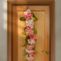 Flower Garlands / Swag-National Tree Company Artificial Hanging Garland, Vine Stem Base, Decorated With White Hydrangea And Pink Rose Blooms, Leafy Greens, Spring Collection, 4 Feet