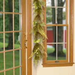 Flower Garlands / Swag-National Tree Company Artificial Hanging Garland, Green, Woven Branch Base, Decorated With Fern Leaves, Lavender, Leafy Greens, Spring Collection, 45 Inches