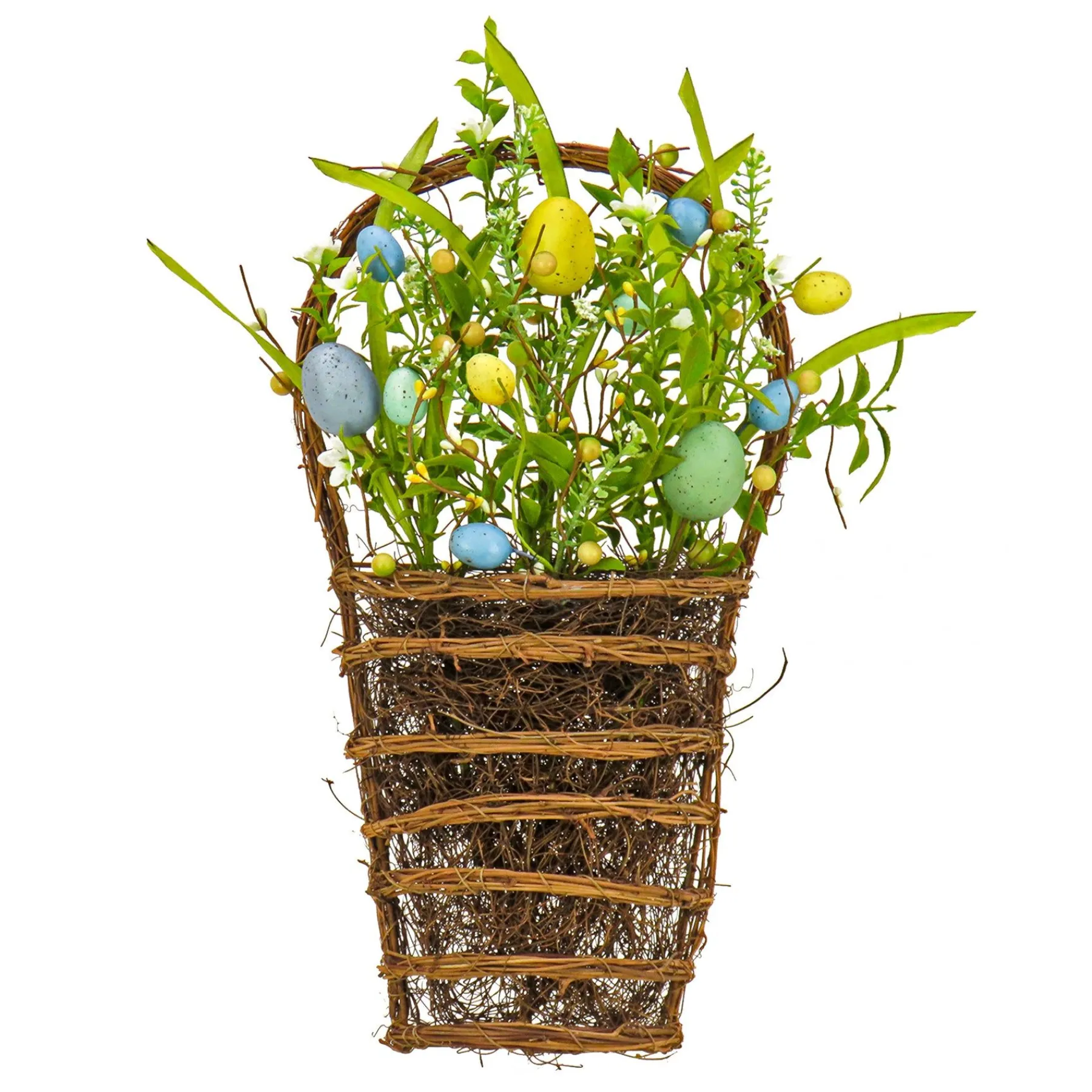Easter Wall Decor-National Tree Company Artificial Hanging Wall Basket, Woven Branch Base, Decorated With Pastel Eggs, Spring Flowers, Leafy Greens, Spring Collection, 18 Inches
