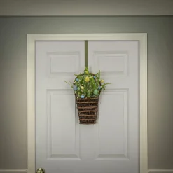 Easter Wall Decor-National Tree Company Artificial Hanging Wall Basket, Woven Branch Base, Decorated With Pastel Eggs, Spring Flowers, Leafy Greens, Spring Collection, 18 Inches