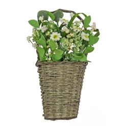 Flower Wreaths-National Tree Company Artificial Hanging Wall Basket, Woven Branch Base, Decorated With Daisy Flowers, Berries, Leafy Greens, Spring Collection, 18 Inches