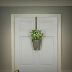 Flower Wreaths-National Tree Company Artificial Hanging Wall Basket, Woven Branch Base, Decorated With Daisy Flowers, Berries, Leafy Greens, Spring Collection, 18 Inches