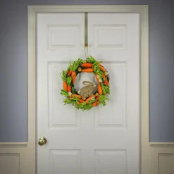 Easter Wreath-National Tree Company Artificial Hanging Wreath, Foam Grassy Base, Decorated With Carrots, Flower Blooms, Bunny, Easter Collection, 15 Inches