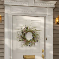 Flower Wreaths-National Tree Company Artificial Hanging Wreath, Vine Stem Base, Decorated With Blue, Red And Pink Mixed Flower Blooms, Flowing Green Stems, Seed Pods, Spring Collection, 20 Inches