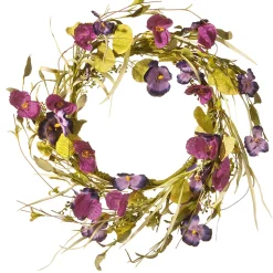 Flower Wreaths-National Tree Company Artificial Hanging Wreath, Vine Stem Base, Decorated With Purple Pansy And Poppy Flowers, Seed Pods, Leafy Greens, Spring Collection, 22 Inches