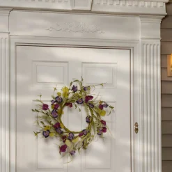 Flower Wreaths-National Tree Company Artificial Hanging Wreath, Vine Stem Base, Decorated With Purple Pansy And Poppy Flowers, Seed Pods, Leafy Greens, Spring Collection, 22 Inches