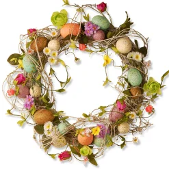 Easter Wreath-National Tree Company Artificial Hanging Wreath, Decorated With Eggs, Flower Blooms, Branches, Easter Collection, 18 Inches