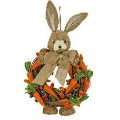 Easter Wreath-National Tree Company Artificial Hanging Wreath, Foam Ring Base, Decorated With Bunny, Carrots, Vines, Leafy Greens, Easter Collection, 20 Inches