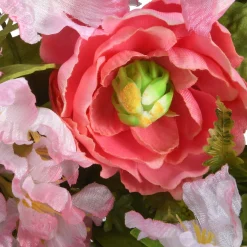 Flower Wreaths-National Tree Company Artificial Hanging Wreath, Woven Branch Base, Decorated Red And Pink Flower Blooms, Yellow Berry Clusters, Fern Fronds, Spring Collection, 20 Inches