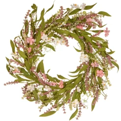 Flower Wreaths-National Tree Company Artificial Hanging Wreath, Woven Stem Base, Green, Decorated With Flower Blooms, Seed Pods, Leafy Greens, Spring Collection, 22 Inches