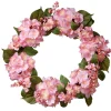Flower Wreaths-National Tree Company Artificial Hanging Wreath, Woven Branch Base, Decorated With Pink Hydrangea Blooms, Berry Clusters, Leafy Greens, Spring Collection, 24 Inches
