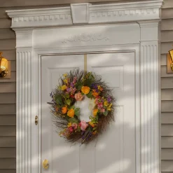 Flower Wreaths-National Tree Company Artificial Hanging Wreath, Woven Branch Base, Decorated With Flower Blooms, Berry Clusters, Leaves, Spring Collection, 24 Inches