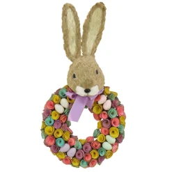 Easter Wreath-National Tree Company Artificial Hanging Wreath, Foam Base, Decorated With Colorful Flower Blooms, Pastel Eggs, Ribbon, Bunny Head, Easter Collection, 24 Inches