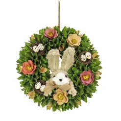 Easter Wreath-National Tree Company Artificial Hanging Wreath, Foam Ring Base, Decorated With Colorful Flower Blooms, Pastel Eggs, Bunny, Easter Collection, 13 Inches