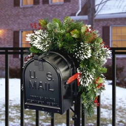 Christmas Greenery-National Tree Company Artificial Mailbox Swag Decoration, Green, Wintry Pine, Decorated With Frosted Branches, Berry Clusters, Pine Cones, Christmas Collection, 3 Feet
