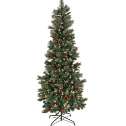 National Tree Company Slim^Artificial Meadowlark Pencil Hinged Christmas Tree, Pre-Lit With Clear Incandescent Lights, Plug In, 6.5 Ft
