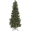 Slim-National Tree Company Artificial Meadowlark Pencil Hinged Christmas Tree, Pre-Lit With Clear Incandescent Lights, Plug In, 6.5 Ft