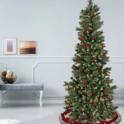 Slim-National Tree Company Artificial Meadowlark Pencil Hinged Christmas Tree, Pre-Lit With Clear Incandescent Lights, Plug In, 6.5 Ft