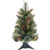 Fiber Optic-National Tree Company Artificial Mini Christmas Tree, Green, Crestwood Spruce, Fiber Optic, Decorated With Pine Cones, Berry Clusters, Frosted Branches, Includes Stand, 2 Feet